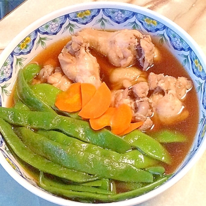 シンプルな煮物！さやえんどうと手羽元の醤油煮♪